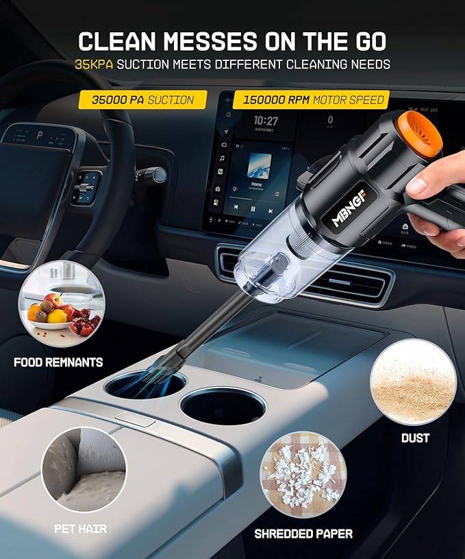 Car Vacuum Portable Cordless,35000PA High Power Suction & Blower, Handheld Vacuum Cleaner for Car, Home, Desktop, Keyboard,Bi