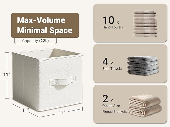 LayerSpace 4 Pack Foldable Fabric Closet Storage Bins, 11Inch Organizer Cubes with Handles, Linen Storage Boxes for Clothes, 