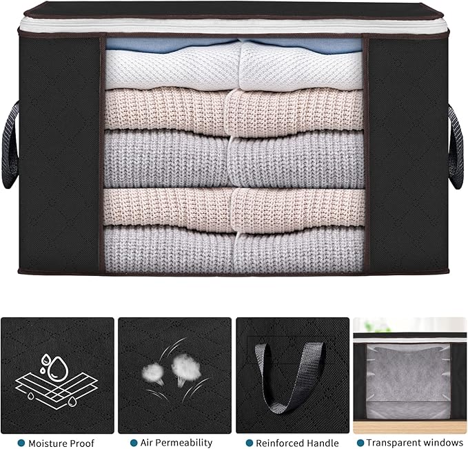 Large Storage Bags, 6 Pack Clothes Storage Bins Foldable Closet Organizers Storage Containers with Durable Handles Thick Fabr