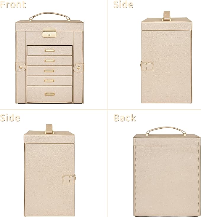 AKOZLIN 6-Tier Jewelry Box Lockable Leather Jewelry Storage Case with 5 Drawers for Women Girls Ring Necklace Earring Bracele