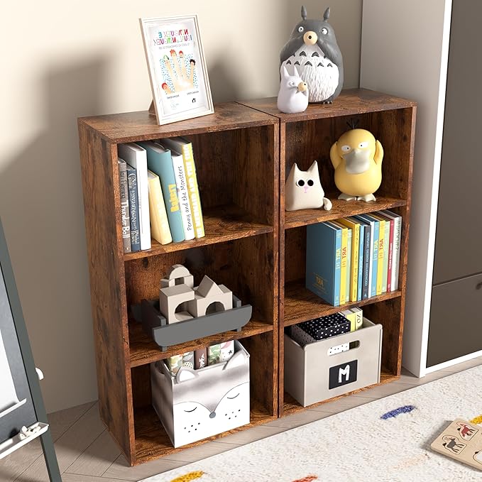 Wooden 3 Cube Storage Organizer, 3 Tier Low Bookcase Freestanding Storage Display Organizer,Versatile Cubes Shelf and Cubby U