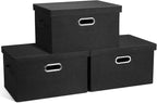 Graciadeco Medium 15" 21 Quart Collapsible Stackable Storage Bins with Lids, 3 Packs Black Foldable Fabric Closet Boxes Heavy