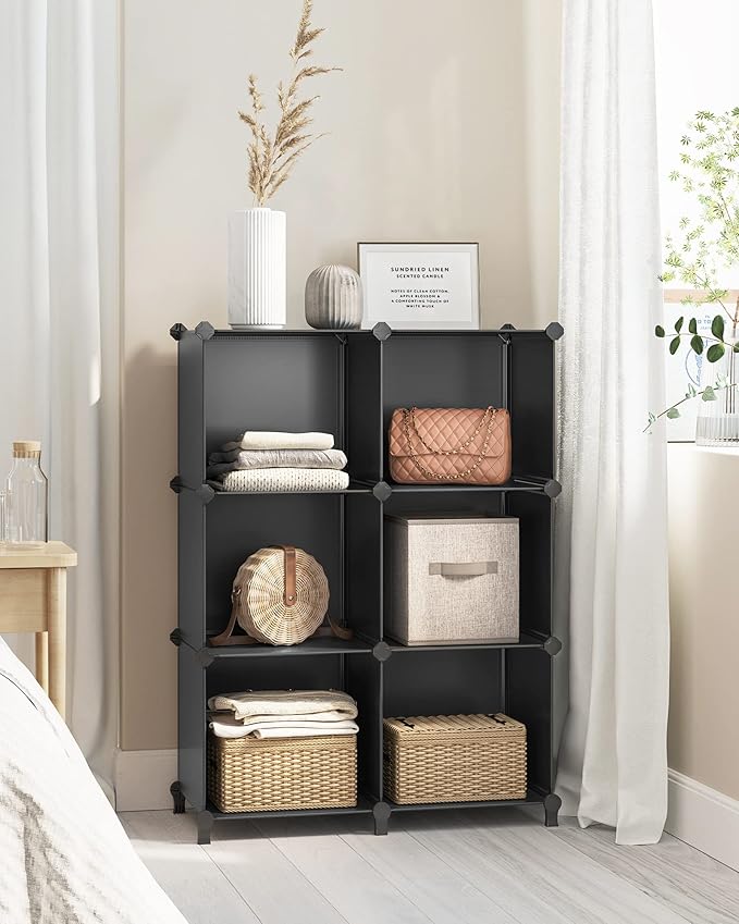 SONGMICS 6 Cube Storage Organizer, Modular Bookshelf, DIY Closet Organizers and Storage, Plastic Stackable Shelves, 14.6 x 13