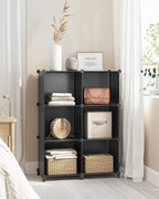 SONGMICS 6 Cube Storage Organizer, Modular Bookshelf, DIY Closet Organizers and Storage, Plastic Stackable Shelves, 14.6 x 13
