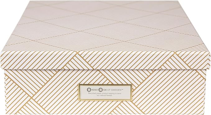 Bigso Oskar Fiberboard Label Frame Document Letter Box for Important Paperwork A4 or Letter Size - Durable Keepsake Box with 