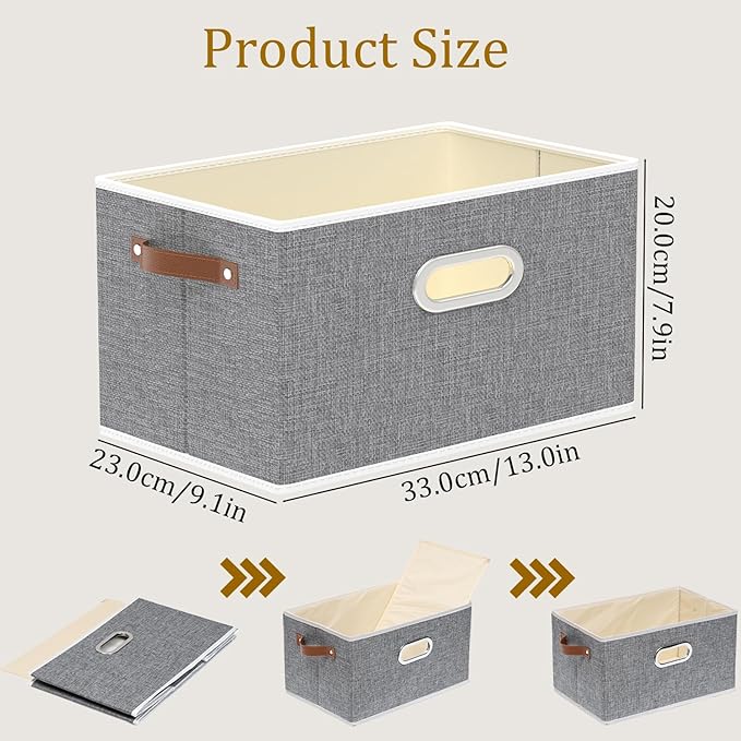 Yawinhe Fabric Storage Baskets, Foldable Closet Organizer for Shelves, Large Boxes with 3 Handles, Canvas Bins for Clothes, G