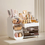 HBlife Makeup Organizer with Brush Holder for Vanity, Large Plastic Bathroom Countertop Organizer Skin Care Storage, Easy to 