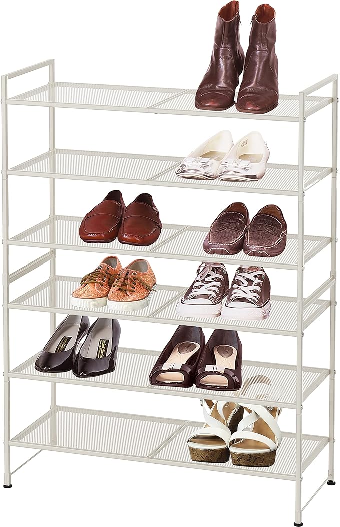 Simple Houseware 3-Tier Stackable Mesh Shoe Rack, White
