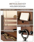 Rebee Vision Farmhouse Key Holder Wall Mount with 2 Drawer Organizer - Decorative Mail Organizer for wall with 6 Key Hooks - 