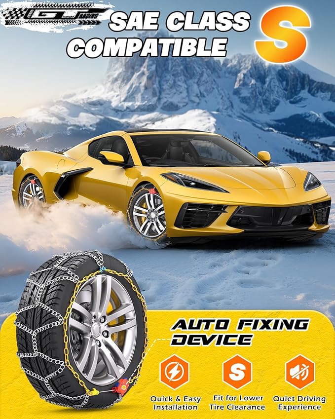 Snow-Chains Auto Fixing 1 Min Quick Fit Easy Installation Tire-Chains, Portable Reusable Universal Emergency Tire Traction Ch