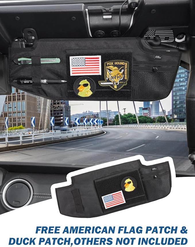JOYTUTUS Sun Visor Organizer Compatible with 2018-2026 Wrangler JL & Gladiator JT Passenger's Side, Front Tactical Visor Storage Cover Molle Webbing Visor Storage Holder Pouch, Multi-Pocket Net Zipper