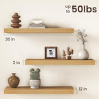 36Inch Oak Floating Shelves for Wall, 12 Inch Deep Shelves for Bedroom, Kitchen, Bathroom Wall Mounted, Rustic Wood Floating 