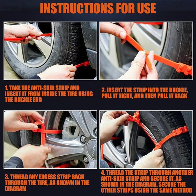 40PCS Zip Tie Snow Chains - Temporary Tire Straps, Universal Reusable Anti-Skid Nylon Tire Chain, Upgrade Adjustable Portable