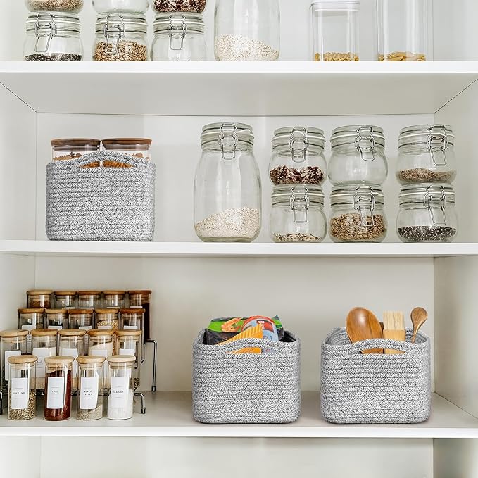 Goodpick Storage Baskets, Storage Bins for Shelves Gift Baskets Empty Small Toy Baskets Baby Rope Basket Woven Basket for Tow