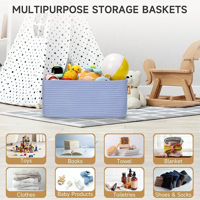 3-Pack Storage Baskets for Organizing | Woven Shelf Toy Basket | Rope Baskets for Gifts Empty | Closet Organizer Bins with Ha