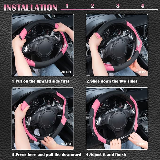 CAR PASS Line Rider Microfiber 14 Inch Leather Sporty Steering Wheel Cover Universal Fits for 95% Truck,SUV,Cars, Anti-Slip S