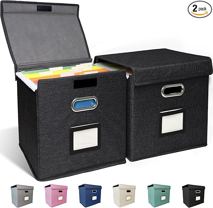 2 Pack Hanging File Folder Box with Lid, Durable Letter Size Filing Storage Box, Sturdy Magazine File Holder with Cardboard S