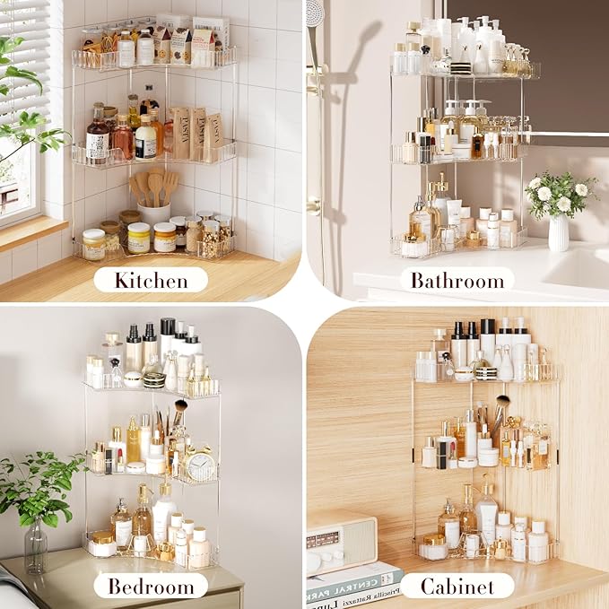3-Tier Corner Bathroom Counter Organizer, Large Makeup Organizer For Vanity, Skincare Perfume Organizers For Women Or Men, Ex