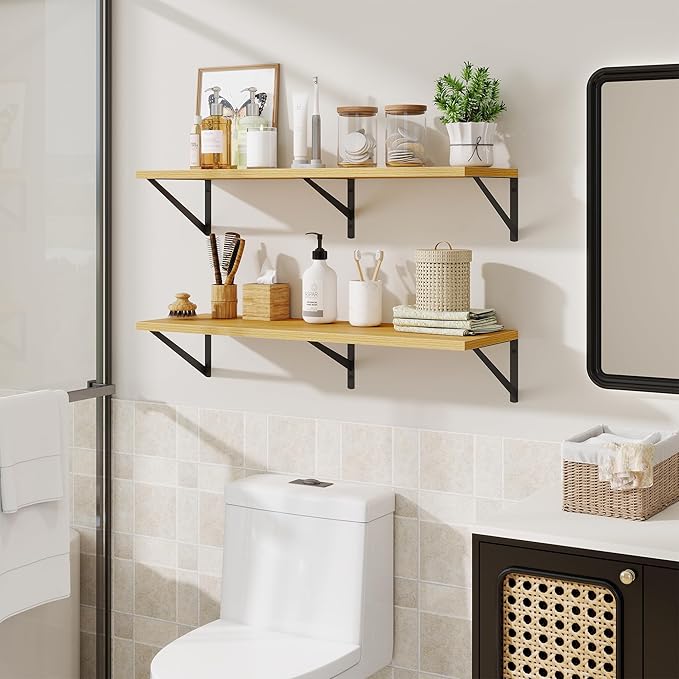Deep Floating Shelves for Wall,36" Wx10 D Wood Wall Shelves with Metal Brackets,Hanging Storage Floating Shelf for Living Roo