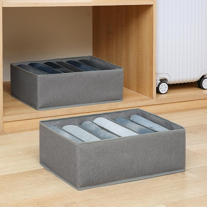 Qozary Jeans Pants Organizer for Closet, 4 Pack Drawer Organizers for Clothing, 6 Grids Wardrobe Clothes Organizer, Jean Orga