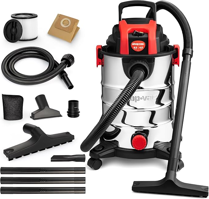 Shop-Vac 6.5 Gallon 4.0 HP Wet/Dry Vacuum with Blower Function, Stainless Steel Tank, Portable Shop Vacuum with Wheels, Inclu