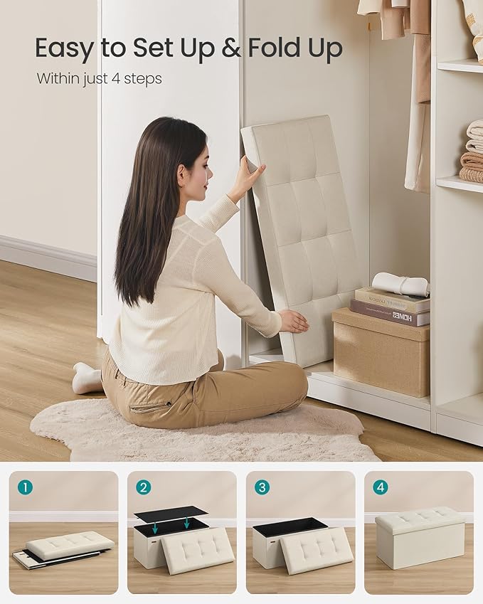 SONGMICS MAZIE Collection - 30 Inches Folding Storage Ottoman Bench, Ottoman Foot Rest, End of Bed Bench, Storage Chest, Load
