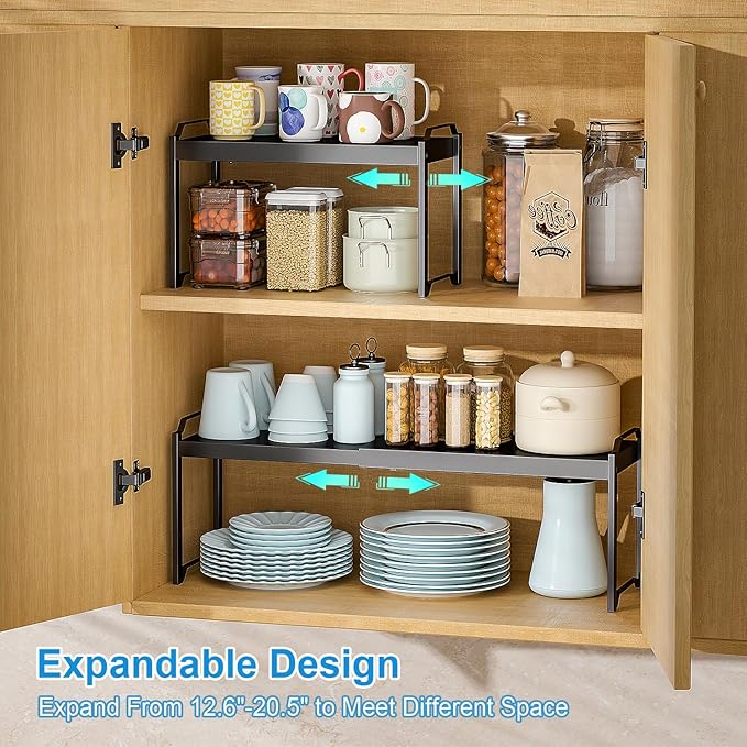 4 Pack Kitchen Cabinet Shelves Organizers, Kitchen Counter Storage Shelf Spice Rack, Expandable Length, Adjustable Height, St