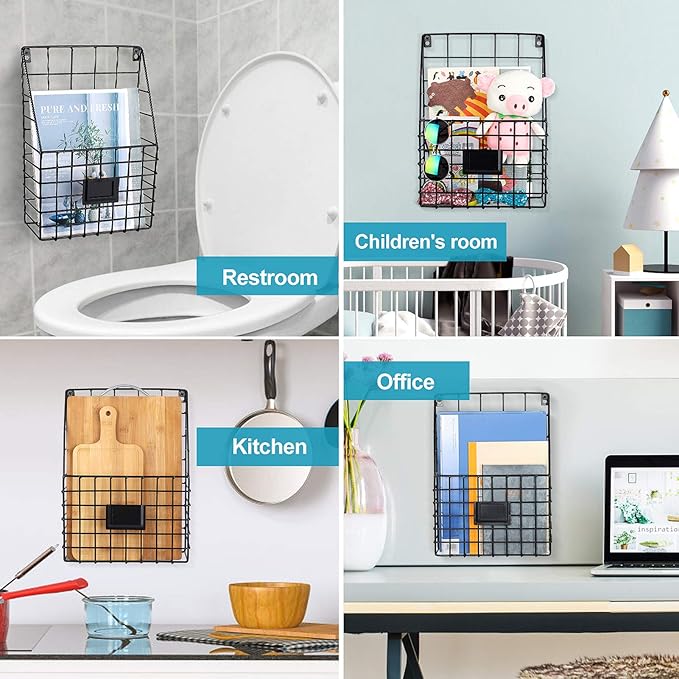 Storage Racks, Metal Wire Wall Mounted Magazine Holder, Wall Hanging Organizer holder for Files, Newspapers, Magazines with T