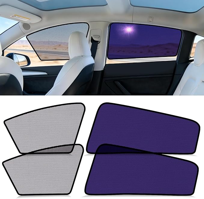 ZATOOTO Tesla Model Y Car Window Shades for Side Windows Sun Shade Static Cling | Front for Driver Visibility | Rear for Baby Sun Protection | Specific fit Frameless Doors | 2020-2024