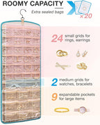 BAGSMART Hanging Jewelry Organizer, Necklace Holder Anti-tangle Earrings Rings Hanger with 20 Jewelry Bags Travel Storage Rol