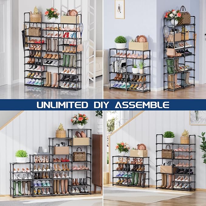 Mavivegue 10 Tiers Shoe Rack Tall Shoe Organizer Shoe Storage 55-65 Pairs Vertical Shoe Shelf Large Shoe Rack Organizer Stack