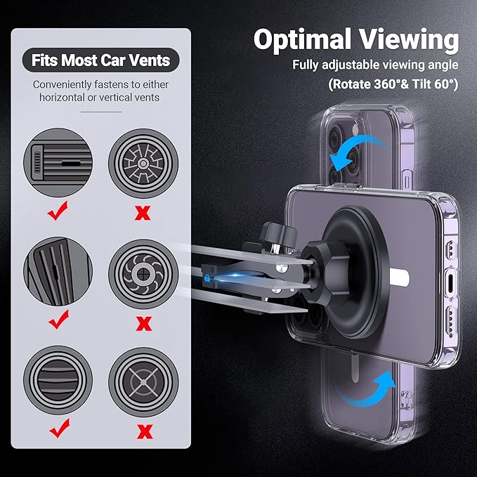 PROfezzion 2-Pack Compatible with MagSafe Car Vent Mount, Magnetic Car Vent Holder for iPhone 17 16 15 14 13 12 Pro Max Plus, Mag-Safe Case & All Phones [Metal Vent Clip & Easily Install]