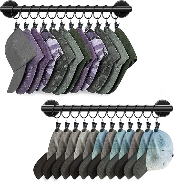 Lunies Hat Rack for Wall with 24 Hooks, Hat Organizer Holder for Baseball Caps, Cap Organizer Hanger, Hat Hanger for Closet, 
