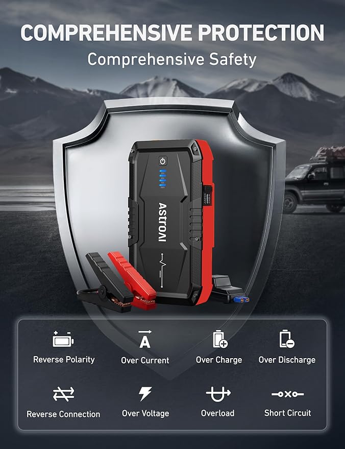 AstroAI S8 Car Battery Jump Starter, Car Jumper Starter Battery Pack for Up to 6.0L Gas & 3.0L Diesel Engines, 12V Portable