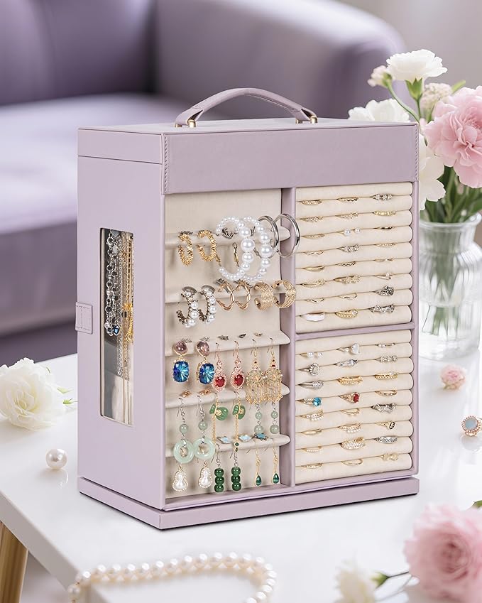 AKOZLIN 360° Rotating Jewelry Box 6-Tier Organizer Functional Jewelry Storage Case for Women Girls Ring Necklace Earring Brac