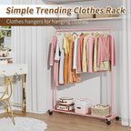 Simple Trending Standard Clothes Clothing Garment Rack with Storage Shelves, Rolling Clothes Organizer on Wheels for Hanging 