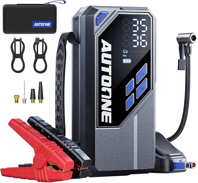 AUTOONE 10000A Jump Starter with Air Compressor, 24000mAh Jump Box with Tire Inflator (All Gas & Diesel) Portable Car