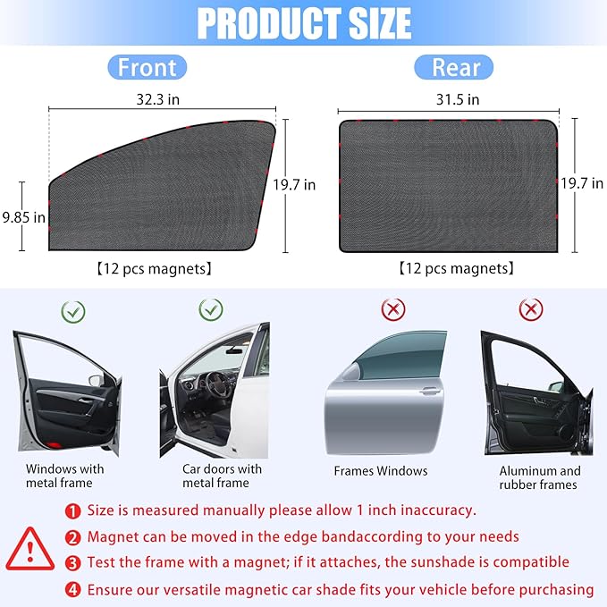 ZATOOTO Car Side Window Sun Shade 4 Pack, Window Shades for Baby Magnetic Mesh Sun Shade Protection from Heat and UV for Sleeping, Camping, Breastfeeding