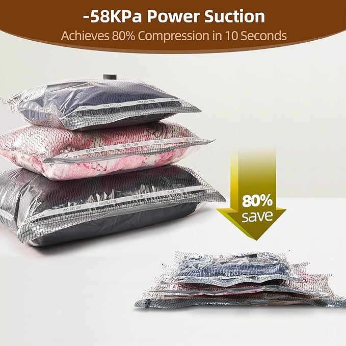12 Pack Travel Vacuum Bags for Clothing,Compression Seal Packing Cubes for Suitcase Backpack,Vacuum Seal Bags for Clothing,Ca