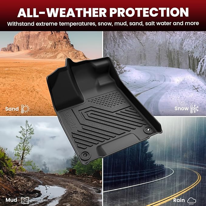 LASFIT Floor Mats & Trunk Mat for Honda Pilot 2016-2022 8 Passenger (No Elite Model), All Weather TPE Custom Fit Floor Liner Accessories, 1st & 2nd & 3rd Row & Cargo Liner with Backrest Mat, Black