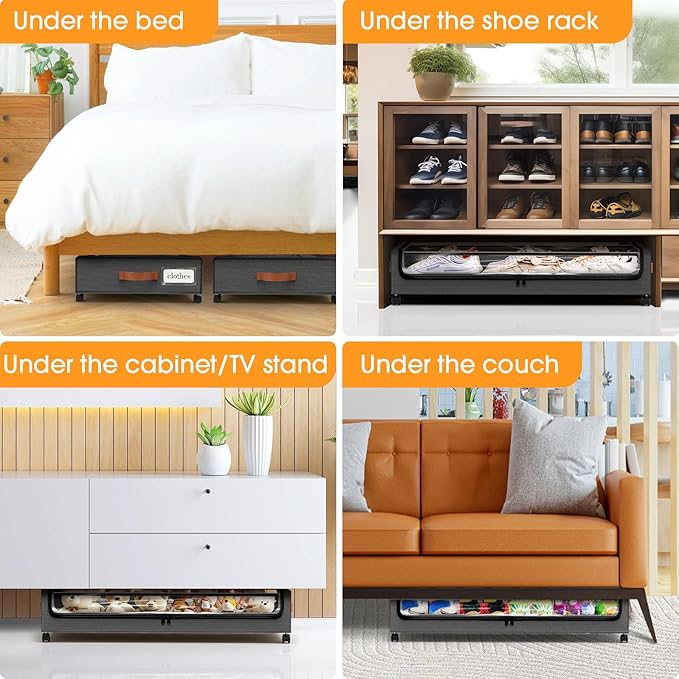 Under Bed Storage with Wheels 1Pack Storage Containers with Clear Window&Label Under Bed Drawers Rolling Under Bed Storage fo