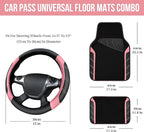 CAR PASS Microfiber Steering Wheel Cover and Waterproof Car Floor Mats,Leather Universal Car Combo Fit for 95% Truck,SUV,Cars