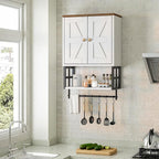 Farmhouse Medicine Cabinet - 3-Tier Wall Mounted Storage Organizer with Adjustable Shelves, Towel Bar, 5 Hooksfor Small Bathr