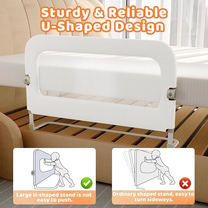 omzer Bed Guard Rail for Toddlers - 32inch Folding up & Adjustable Heights Baby Bed Safety Rails - Portable Toddler Bed Barri