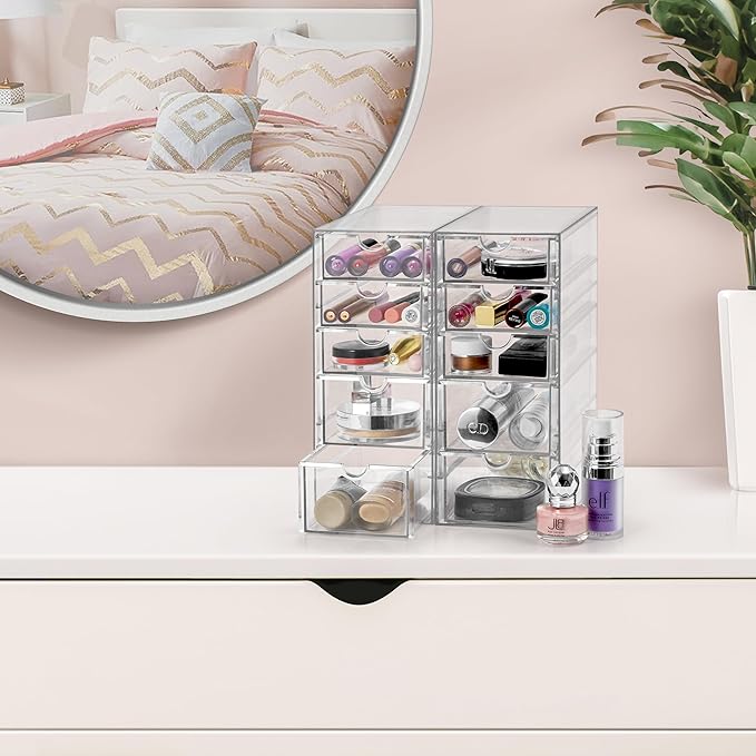 Sorbus Makeup Organizer With 10 Drawers, Acrylic Drawer Organizer for Makeup, Office Organization and Storage, Art Supplies, 
