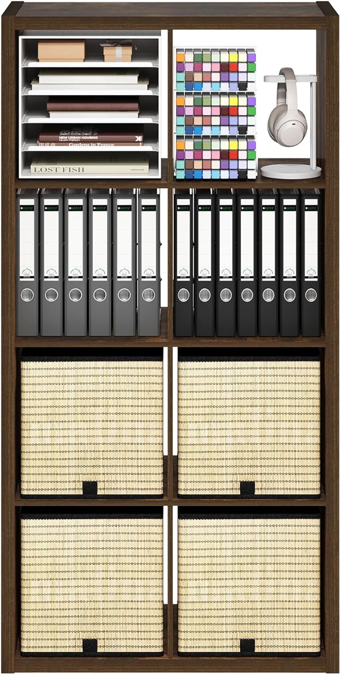 Furinno Cubicle Book Shelf, 8-Cube Bookshelf, Extra Thick Frame Horizontally & Vertically Reversible Bookcase with Open Back,