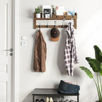 AMBIRD Wall Hooks with Shelf, 26.57 Inch Entryway Wood Coat Hooks for Wall with Shelf, Coat Rack Wall Mount with 5 Dual Hooks
