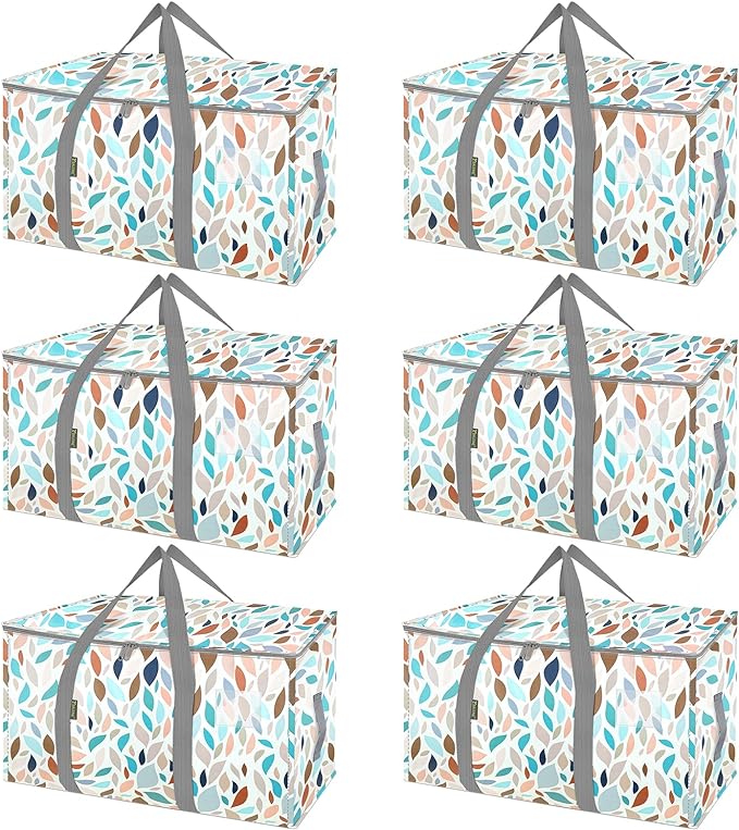 BALEINE 6-Pack Oversized Moving Bags with Reinforced Handles, Heavy-Duty Storage Tote for Clothes, Moving Supplies (Mosaic, 6