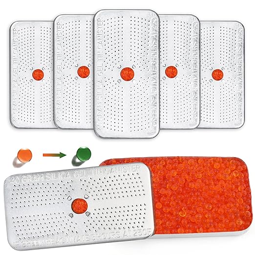 LotFancy 40Gram Indicating Silica Gel Desiccant Canister, Pack of 6, (Orange to Dark Green), Reusable Dehumidifier