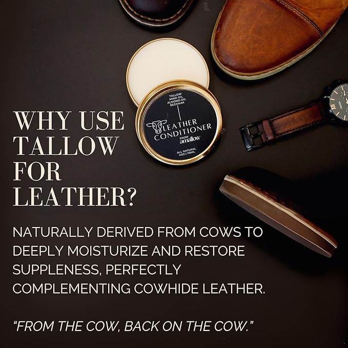 All Natural Leather Conditioner Balm - Made with Mink Oil, Tallow, & Beeswax, Protects, Softens Restores and Waterproofs Leat